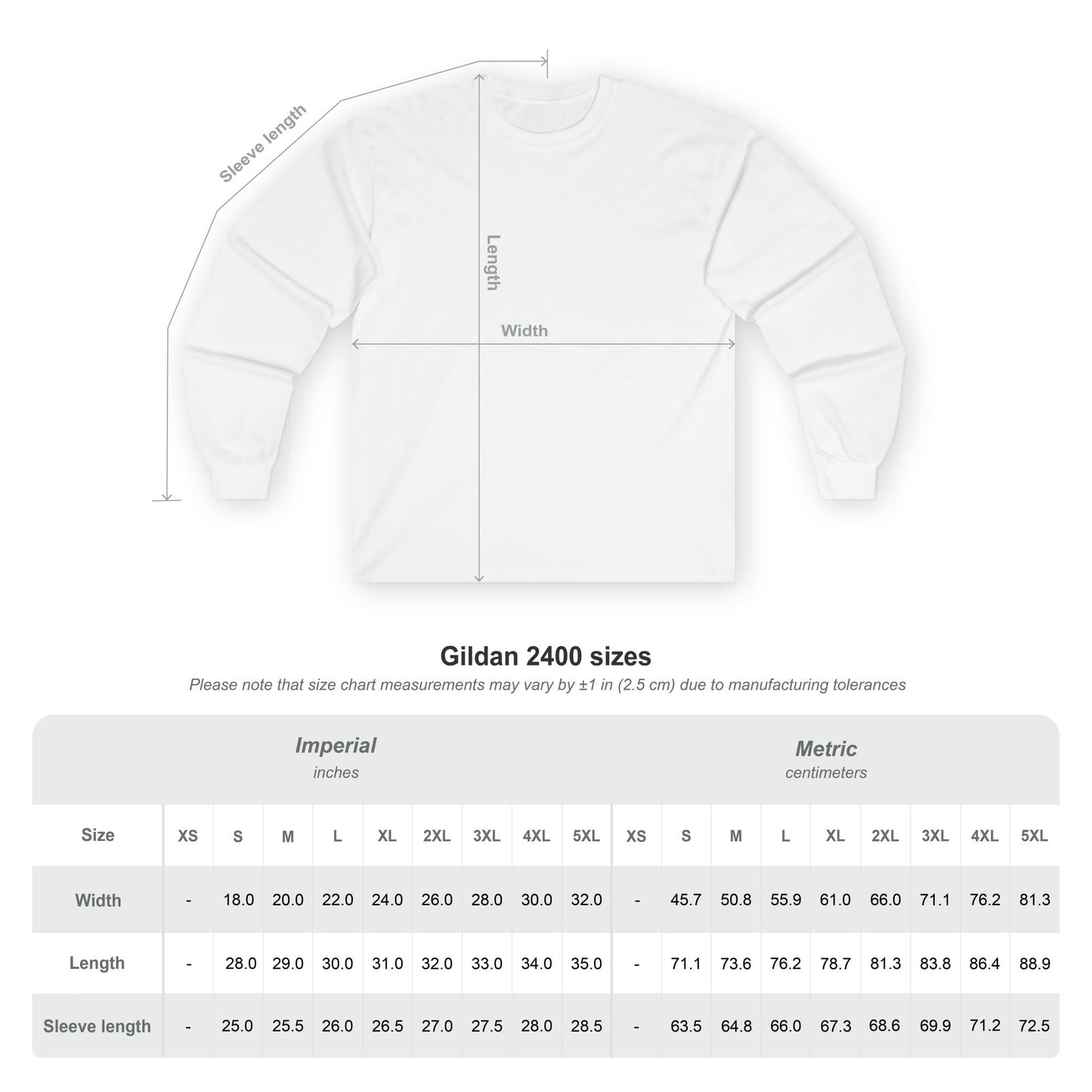 TERRAINWORK Long Sleeve T-Shirt Sizing Guide