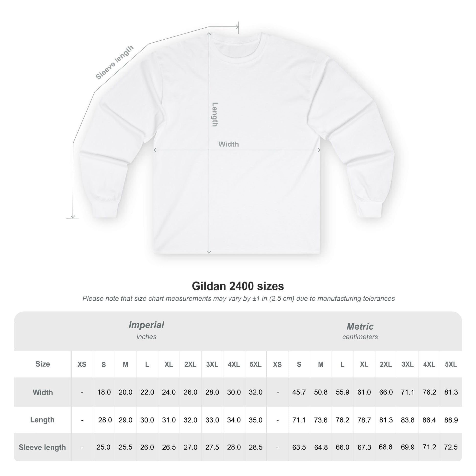TERRAINWORK Long Sleeve T-Shirt Sizing Guide