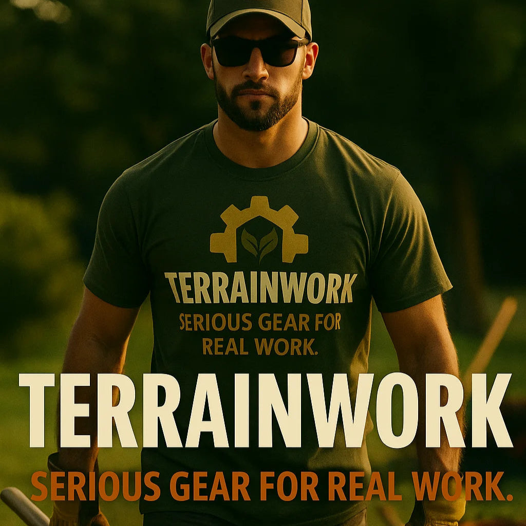 Promotional image of Terrainwork workwear shirt, featuring dynamic layout for use in video ads or social media reels
